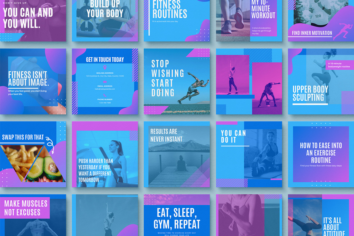Fitness Instagram Templates Canva, a Social Media Template by Sakura Digitals (Photo 3 of 5)