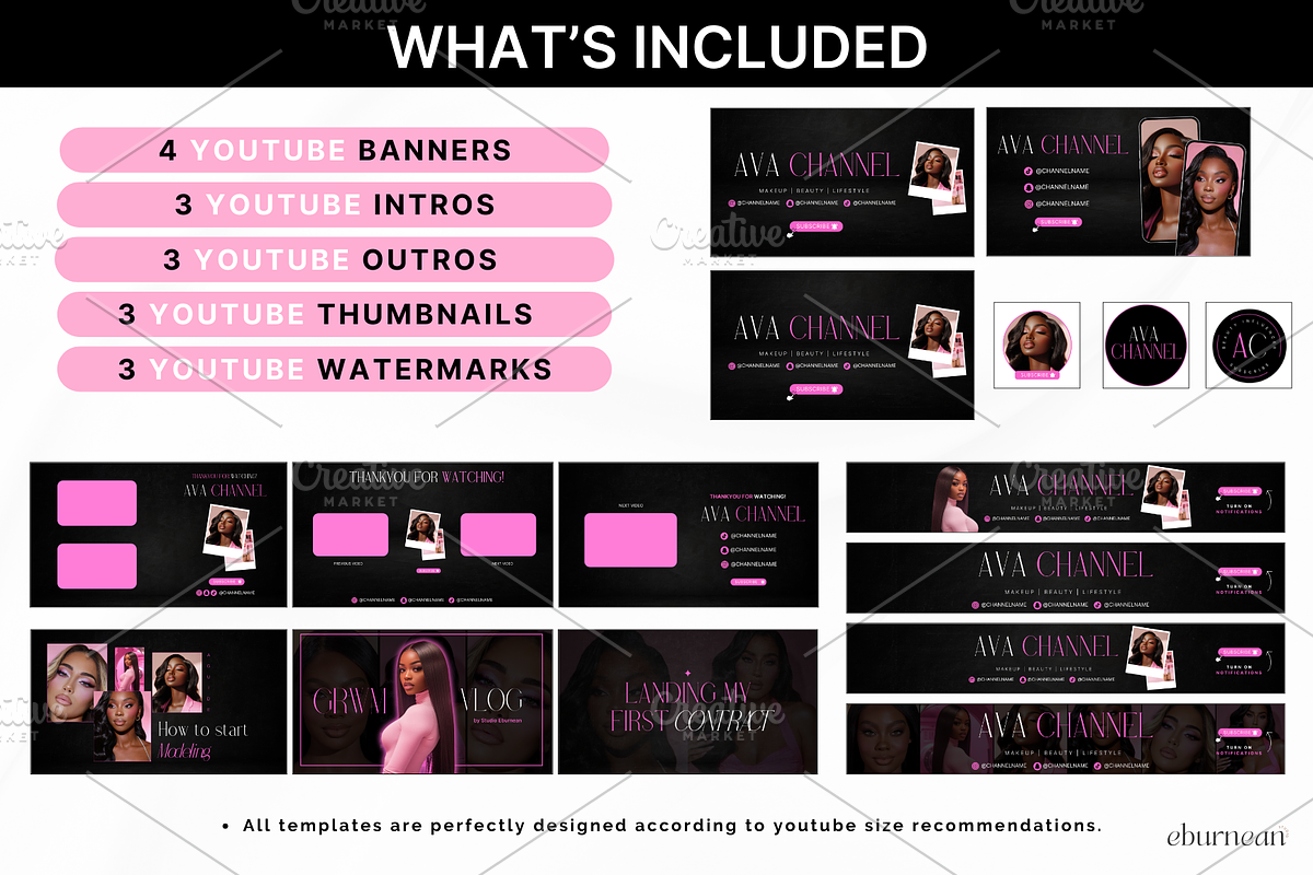 YouTube Branding Kit for Canva, a Social Media Template by Studio Eburnean (Photo 2 of 9)