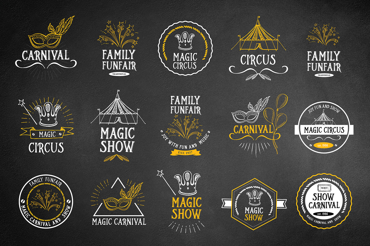 Set of vector circus icons, an Illustration by SpaceDuck
