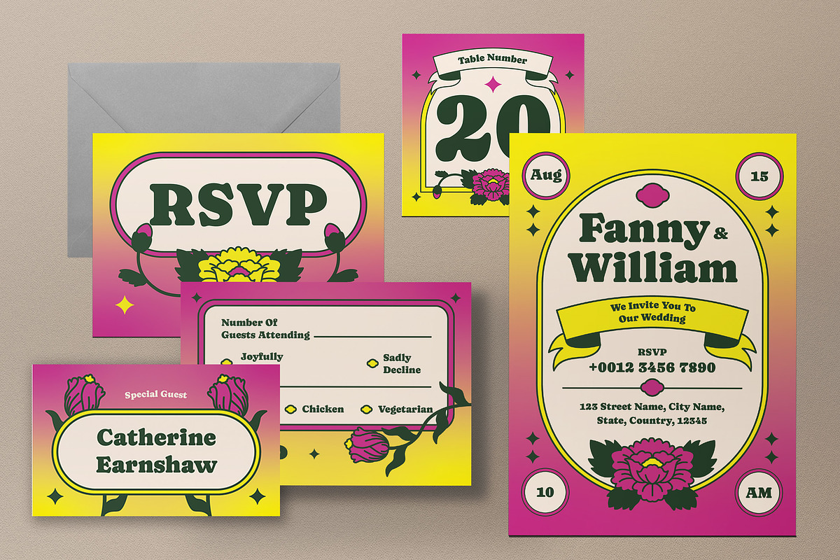 Vintage Wedding Invitation Set, an Invitation Template by graphicook (Photo 2 of 3)