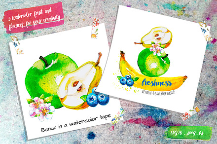 Set of watercolor fruits.