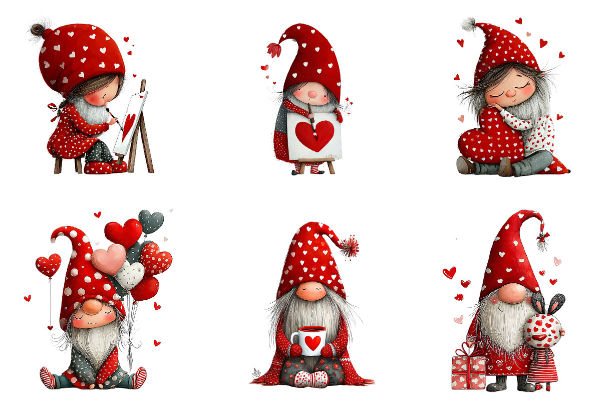 Watercolor Valentines Gnome Clipart, an Illustration by CreationArt (Photo 4 of 5)