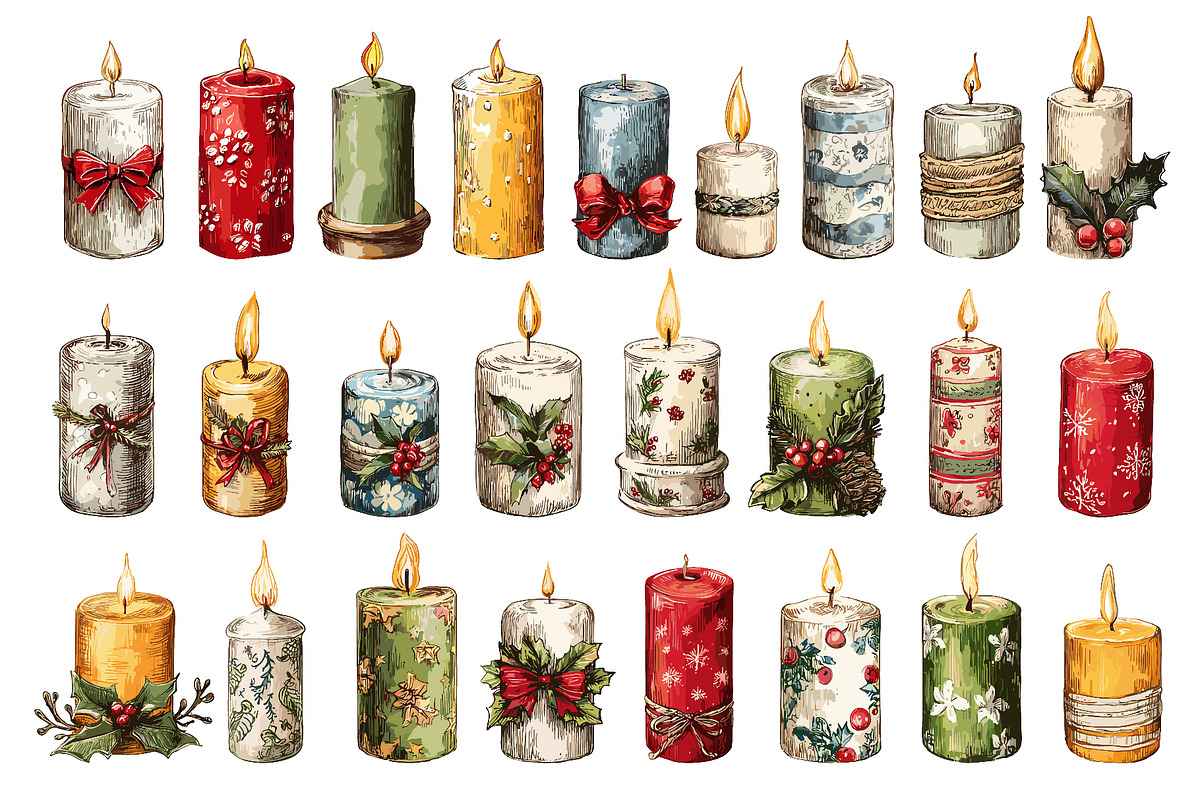 Christmas decorated candles, a Decorative Illustration by Ksania