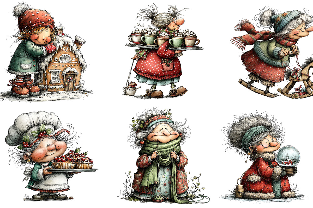 Whimsical Christmas Grandma Clipart, an Illustration by DreamArtGraphic (Photo 6 of 6)