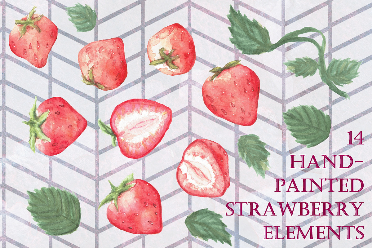 14 Handpainted Strawberry Elements, a Decorative Illustration by Tubigan Art (Photo 1 of 3)