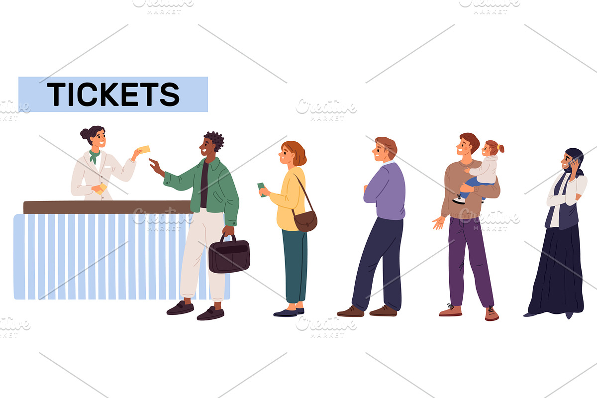 People standing in line. Men and, a Person Illustration by Vectorbuum