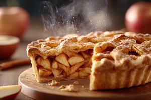 Golden crust apple pie filled with tender cinnamon-spiced apples at cozy kitche, a Food & Drink Photo by AlyaAnd