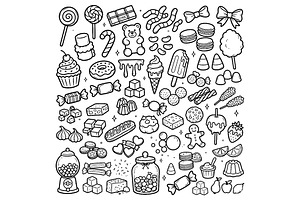 Hand drawn candy collection. Doodle
