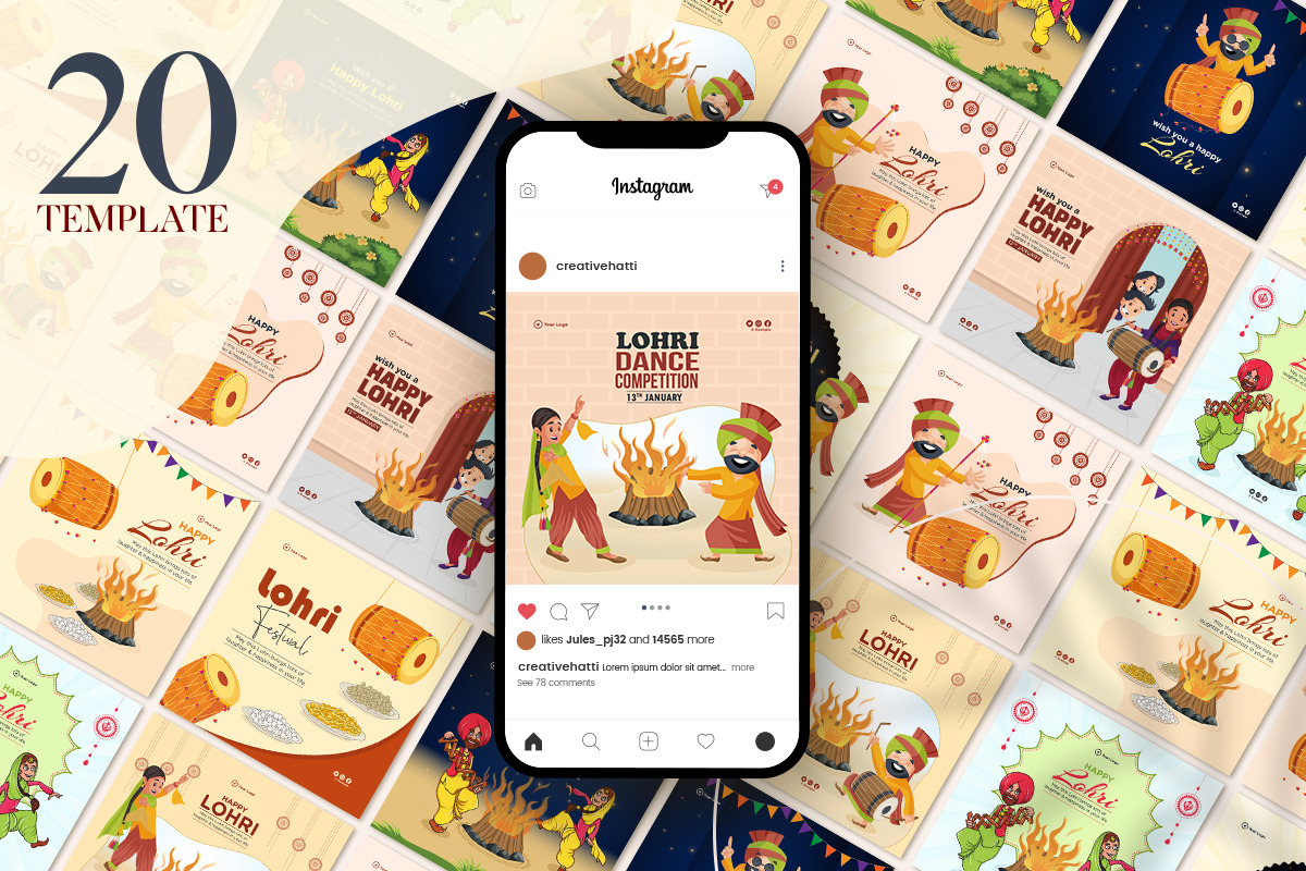 Happy Lohri Instagram Templates, a Templates & Theme by Creative Hatti (Photo 5 of 5)