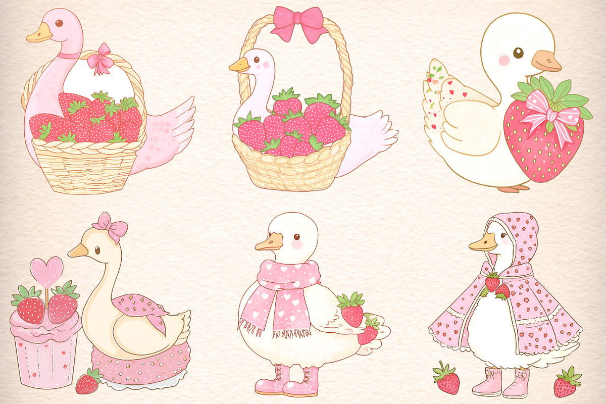 Strawberry Coquette Goose Clipart, an Illustration by Digital Artistic99 (Photo 4 of 8)
