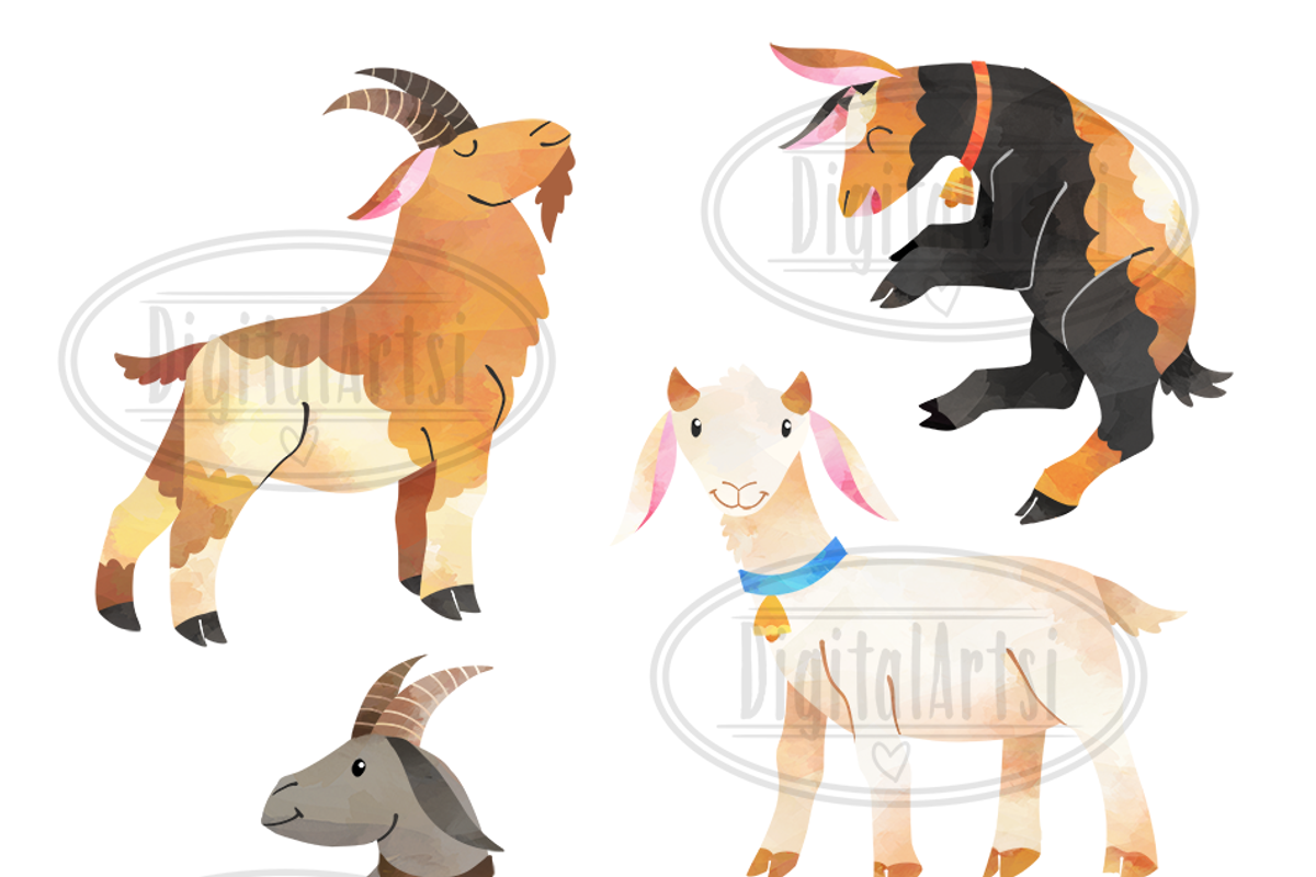 Watercolor Goats Clipart, an Object Graphic by DigitalArtsi (Photo 2 of 4)