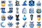 Watercolor Blue Halloween Clipart, an Illustration by Sublimation Artist (Thumbnail 2 of 6)