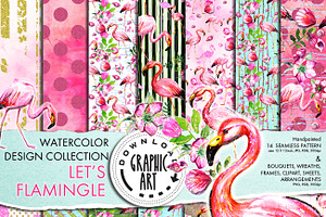 Flamingo Digital Pattern Paper Set 