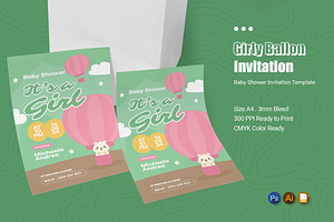 Girly Ballon Baby Shower Invitation, an Invitation Template by Esensifiksi.studio
