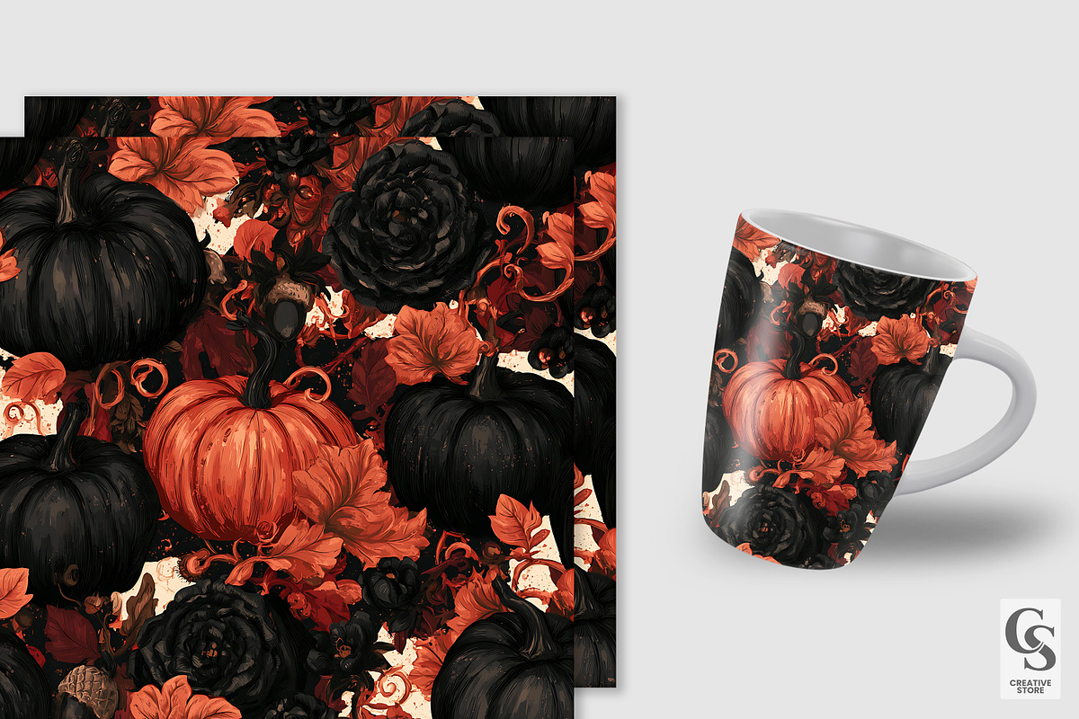 Gothic Autumn Pumpkins Digital Paper, a Pattern Graphic by Creative Store (Photo 3 of 5)