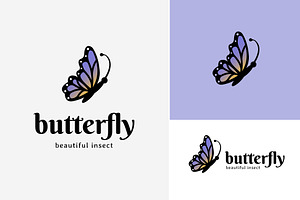 Simple Logo Of Flying Blue Butterfly