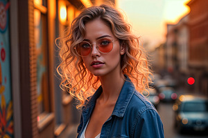 Stylish young woman with curly hair, a Photo by rarrarorro