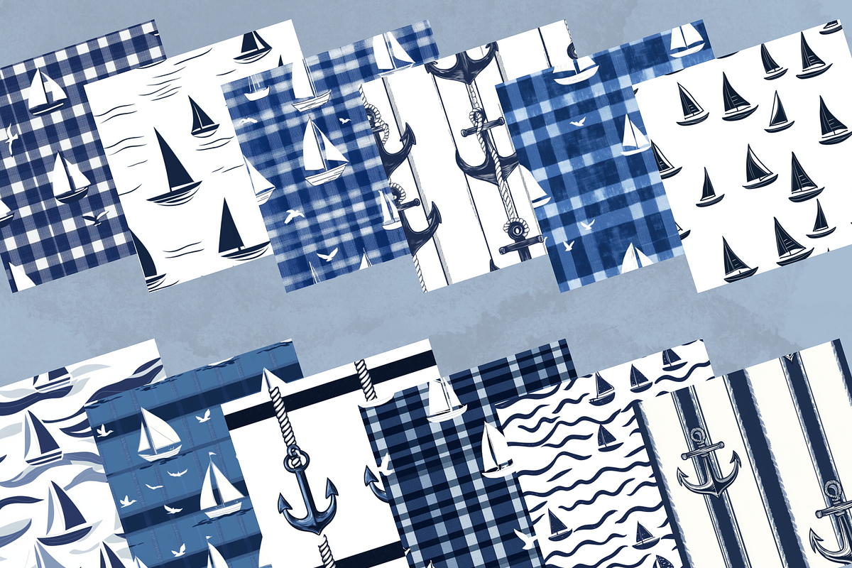 Blue Sailboat Fisherman Pattern, a Pattern Graphic by Paper & Pattern Studio (Photo 2 of 9)
