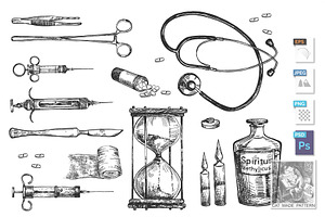 Vintage surgery doctor tools set, a Healthcare Illustration by CatMadePattern