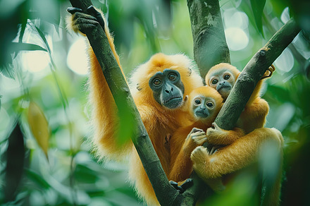 A group of golden langurs huddled to, an Animal Photo by LOGOCREATIVE