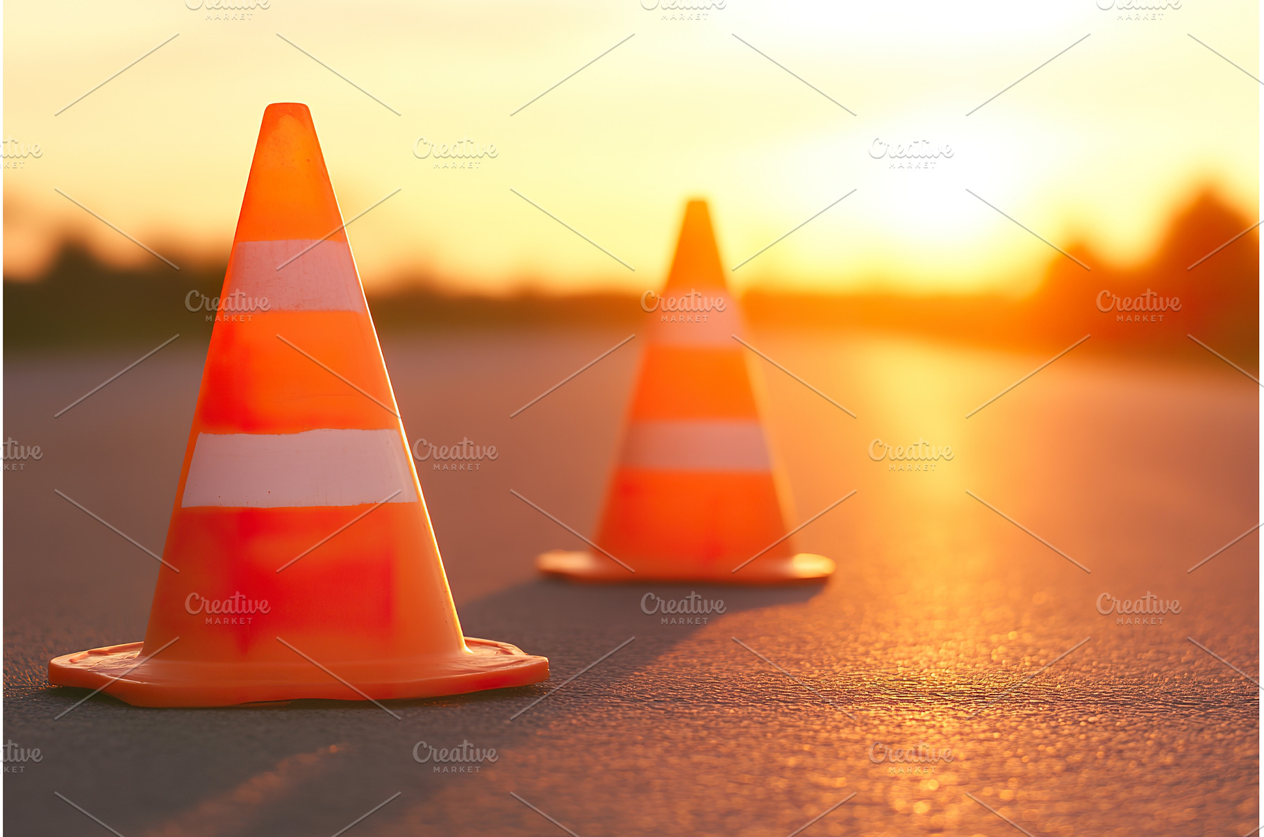 Orange traffic safety cones on road, an Industrial Photo by Lermont51