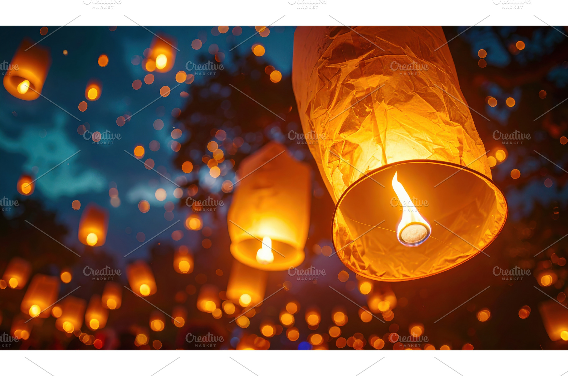 Lanterns floating at dusk symbolize, a Holiday Photo by Igor Tichonow