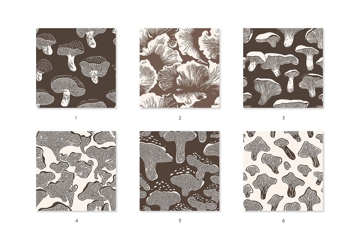 Mushrooms. Seamless Patterns Set, a Pattern Graphic by Curly_Pat (Photo 3 of 5)