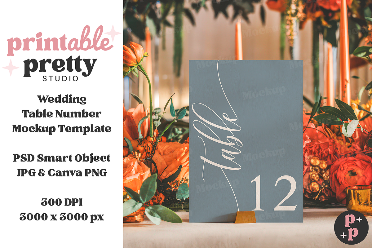 Bold Floral Table Number Mockup, a Product Mockup by Printable Pretty Studio (Photo 5 of 10)