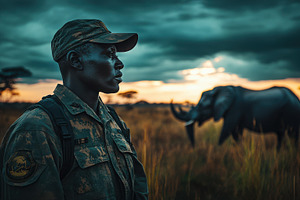Wildlife protector at sunset, with e, an Animal Photo by Pixeness Studio