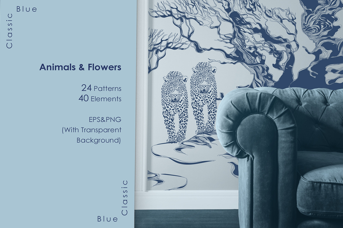 Classic blue. Animals and flowers., an Animal Illustration by LanaDzi (Photo 7 of 10)