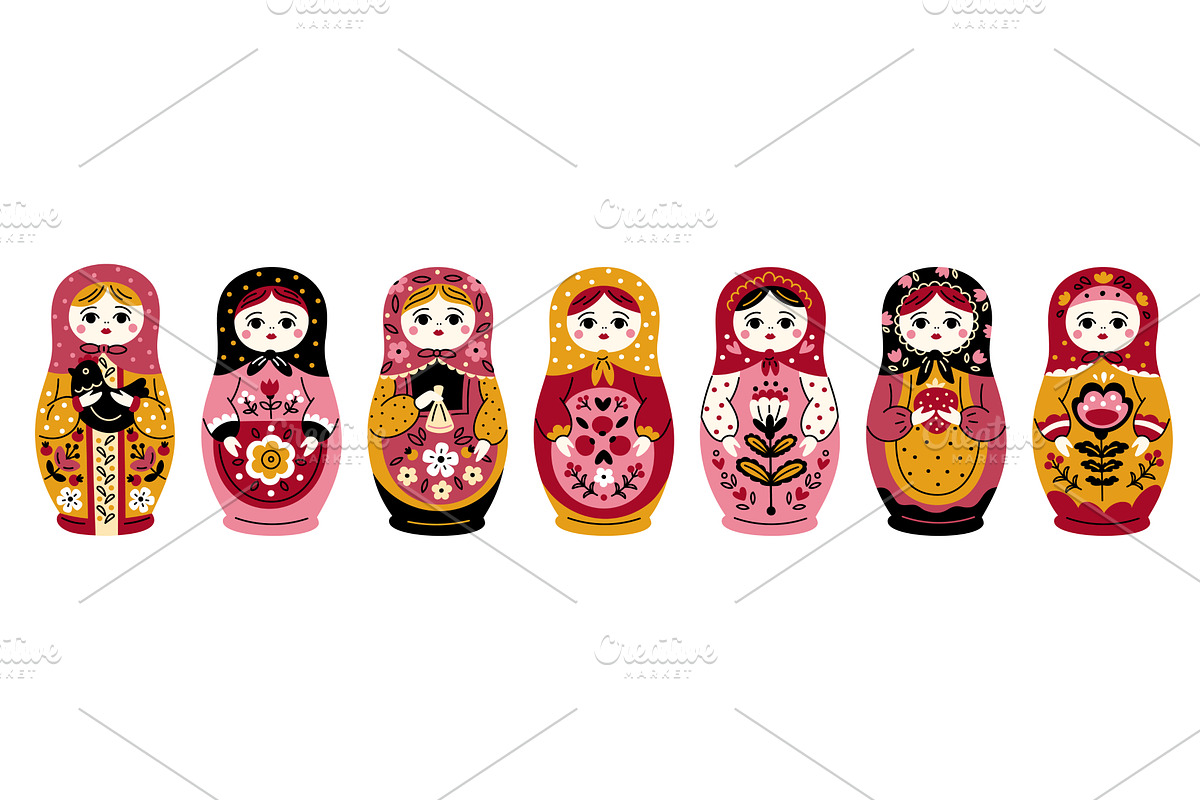 Matryoshka dolls. Russian toys with, an Object Illustration by YummyBuum