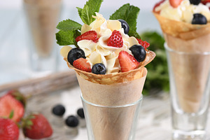 Gourmet Berry Dessert in Crepe Cones, a Food & Drink Photo by Apolonia
