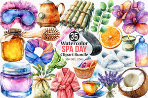 Watercolor Spa Day Clipart Bundle, an Illustration by Canvas Craft