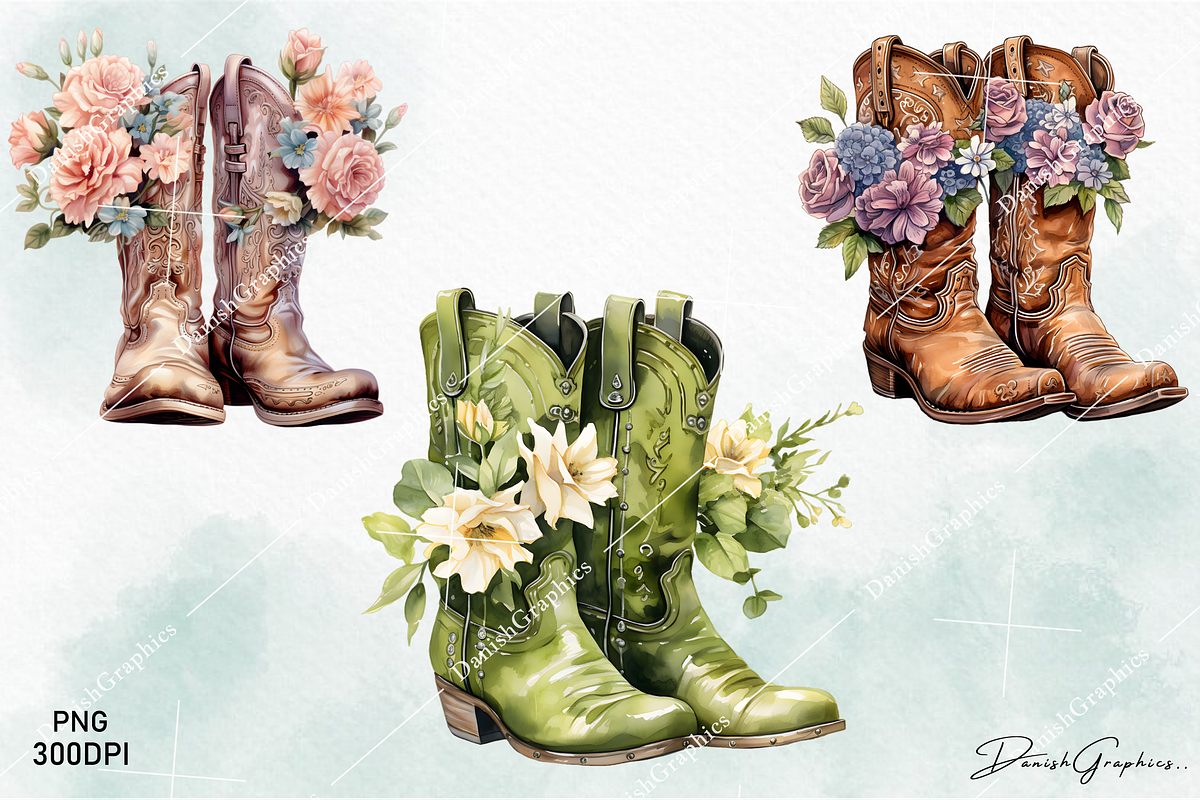 Western Floral Cowboy Boots Clipart, a Decorative Illustration by danishgraphics (Photo 5 of 6)