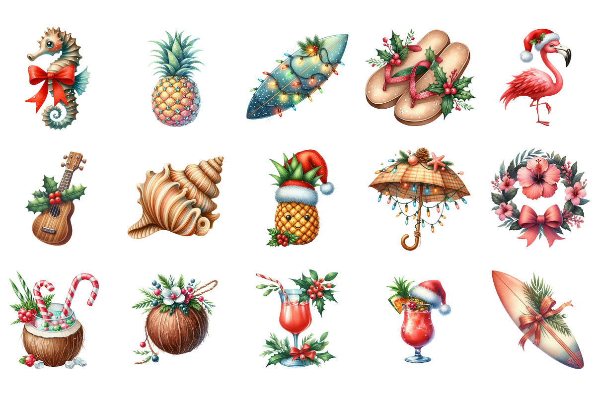 Tropical Aloha Christmas Clipart, an Illustration by Designking (Photo 3 of 5)