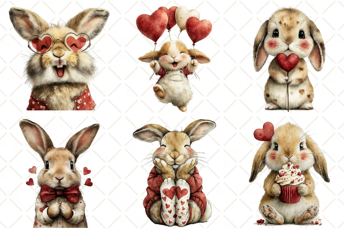 Whimsical Valentines Bunny Clipart, an Illustration by Black Bird Studio (Photo 2 of 6)