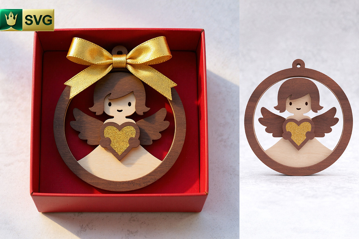 Angel Ornament 3D Layered SVG Cut, an Object Graphic by pixaroma (Photo 5 of 10)
