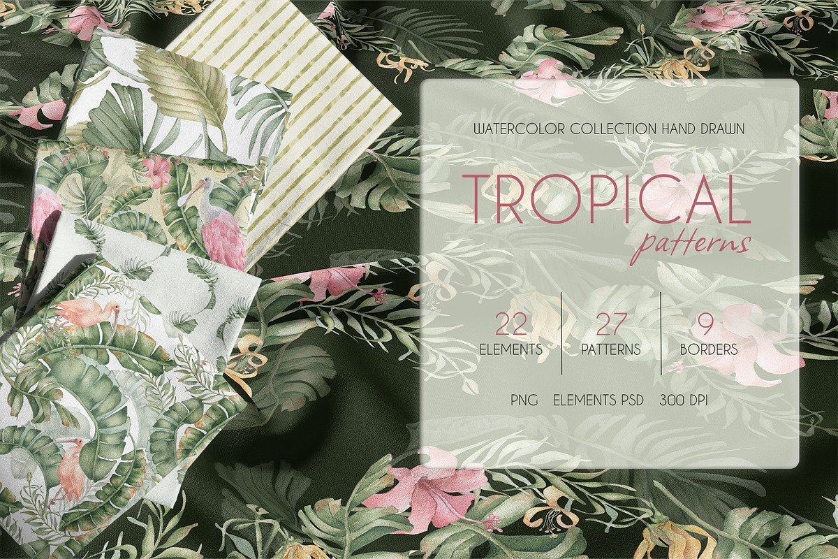 Tropical leaves watercolor patterns, a Pattern Graphic by Kate Lanbina (Photo 1 of 16)