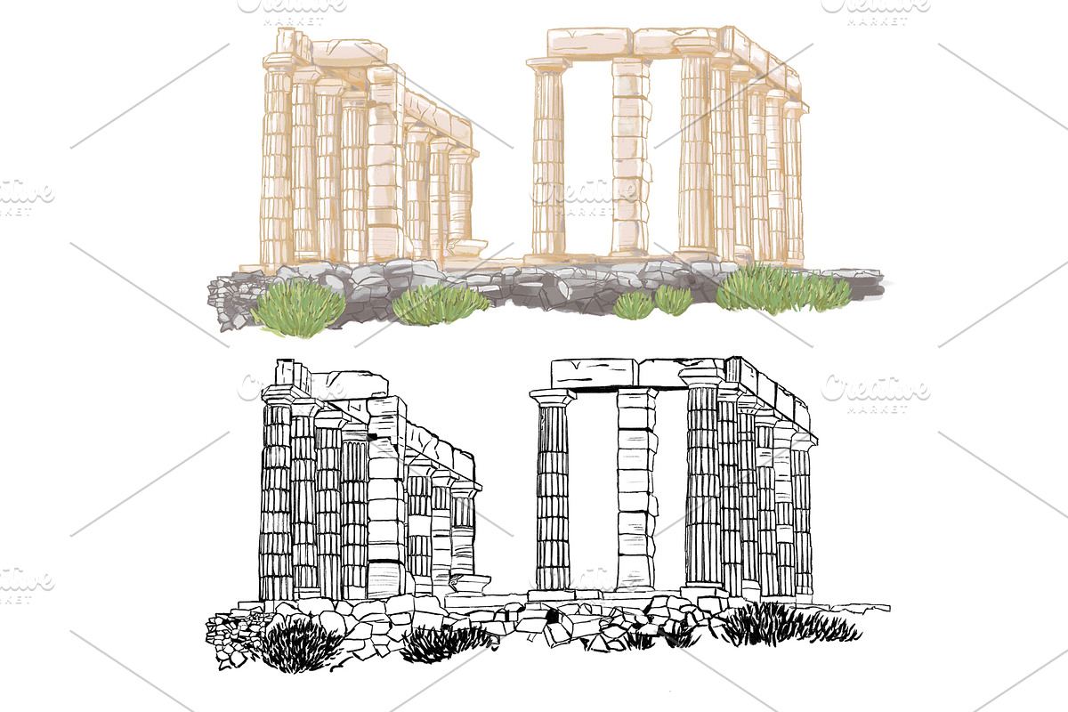 Temple of Poseidon., an Animal Illustration by EkaterinaPlanina