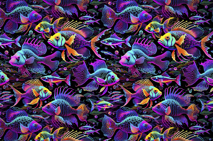 Colorful fish on black seamless