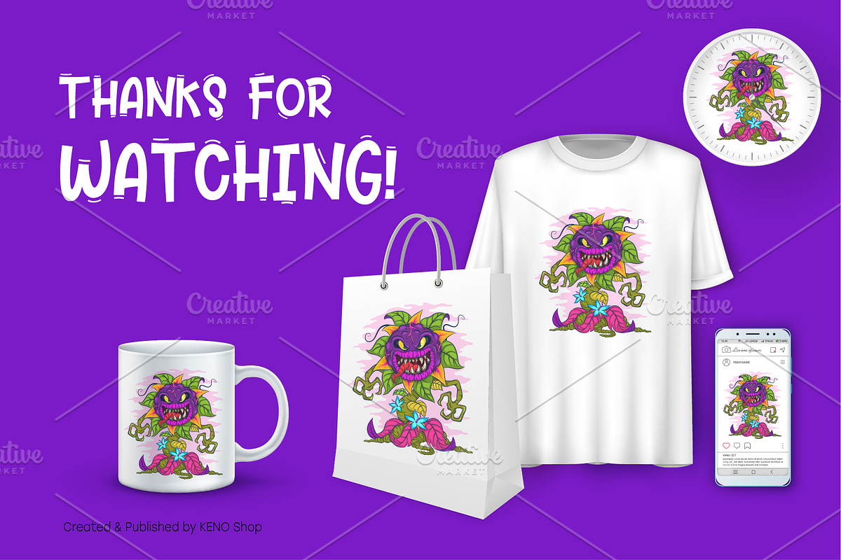 Cartoon carnivorous plant. Tshirt, an Animal Illustration by KENO Mascots (Photo 7 of 7)