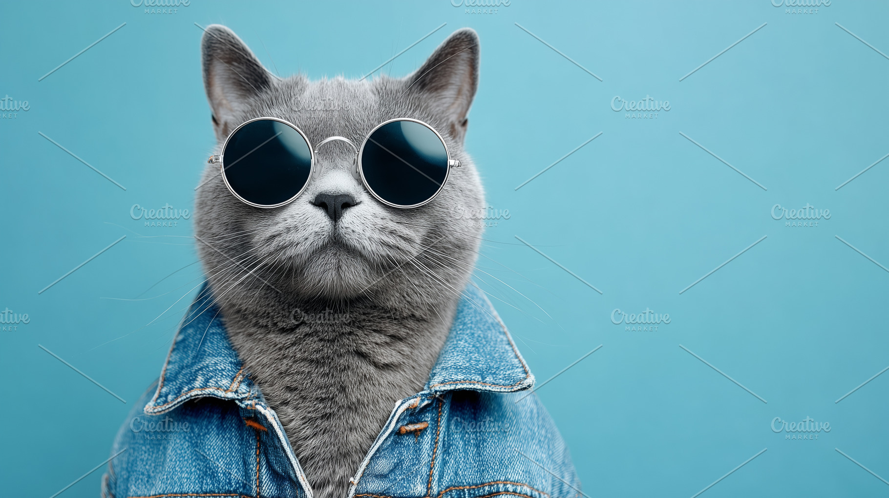 Gray cat with round sunglasses, an Animal Photo by MistyDay