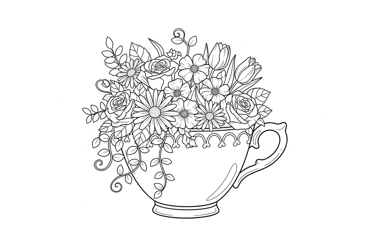 Floral Teacup Line Art Bundle, an Illustration by Gfx_Store (Photo 4 of 51)