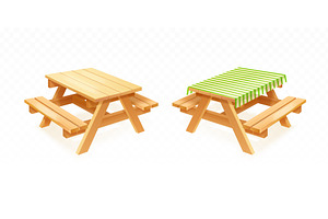 Realistic picnic table. 3d wooden, an Object Illustration by Stock-Smart-Start
