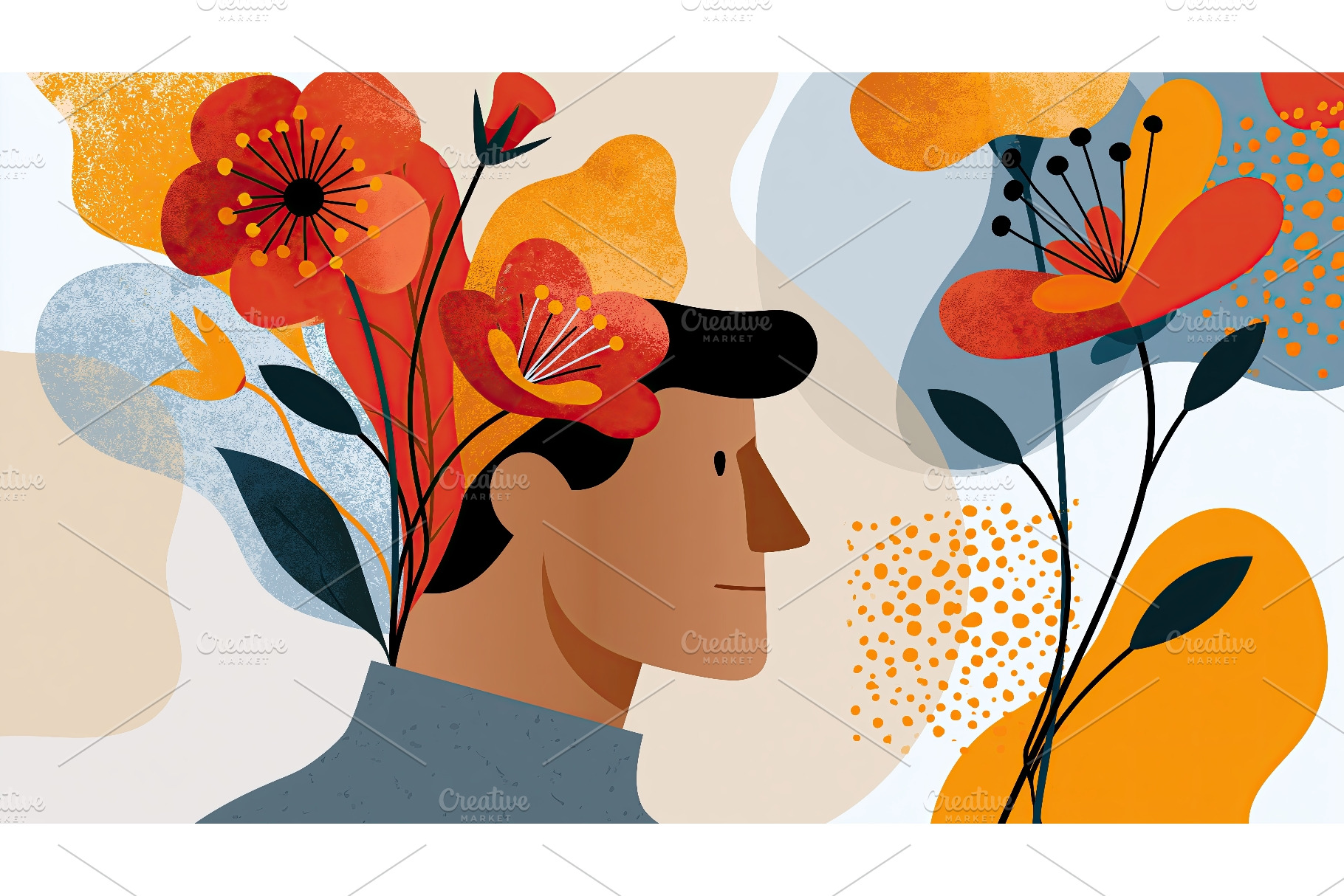 male head with flowers and plants, an Arts & Entertainment Photo by Lermont51