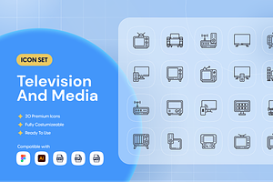 Television And Media Icon Set, an Outline Icon by Nathaya Studio