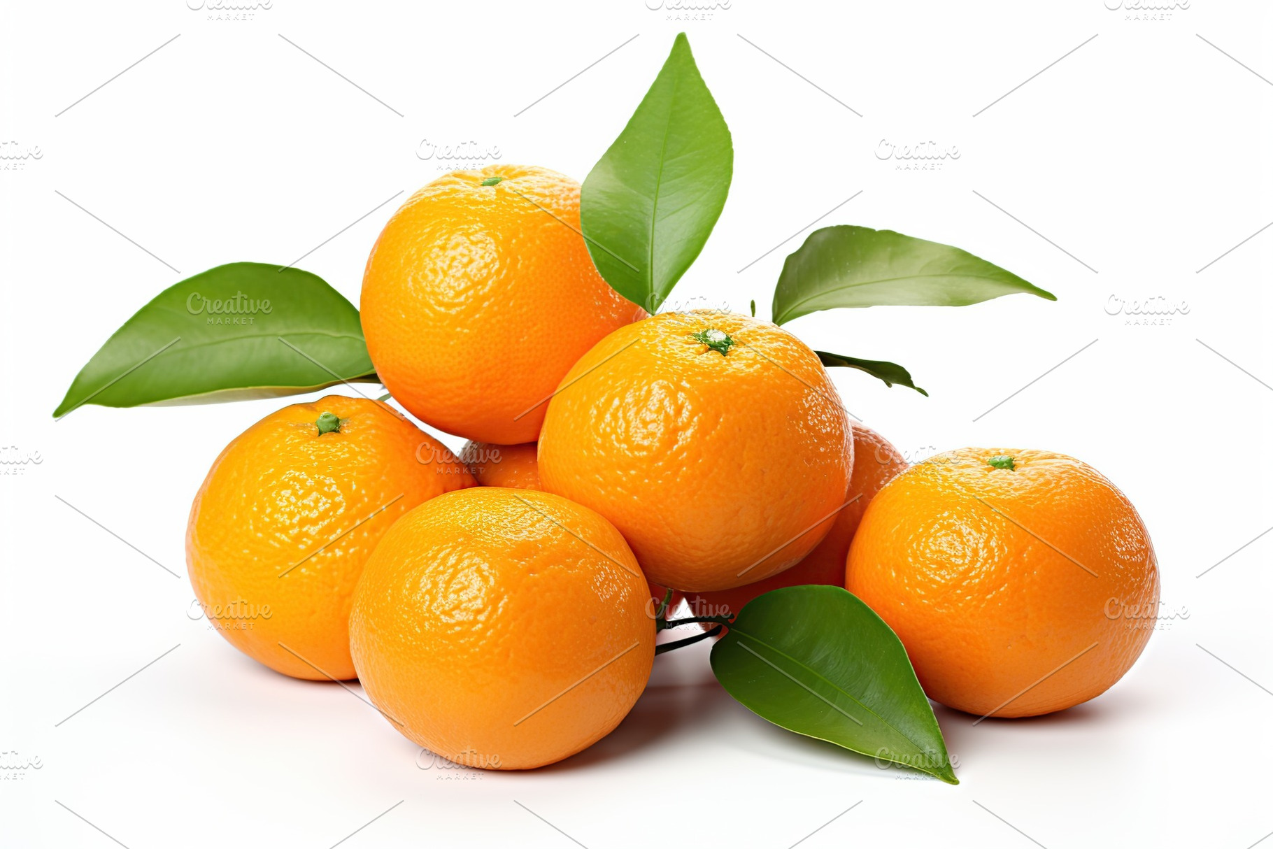 Fresh mandarins with green leaves isolated white background, a Food & Drink Photo by AlyaAnd