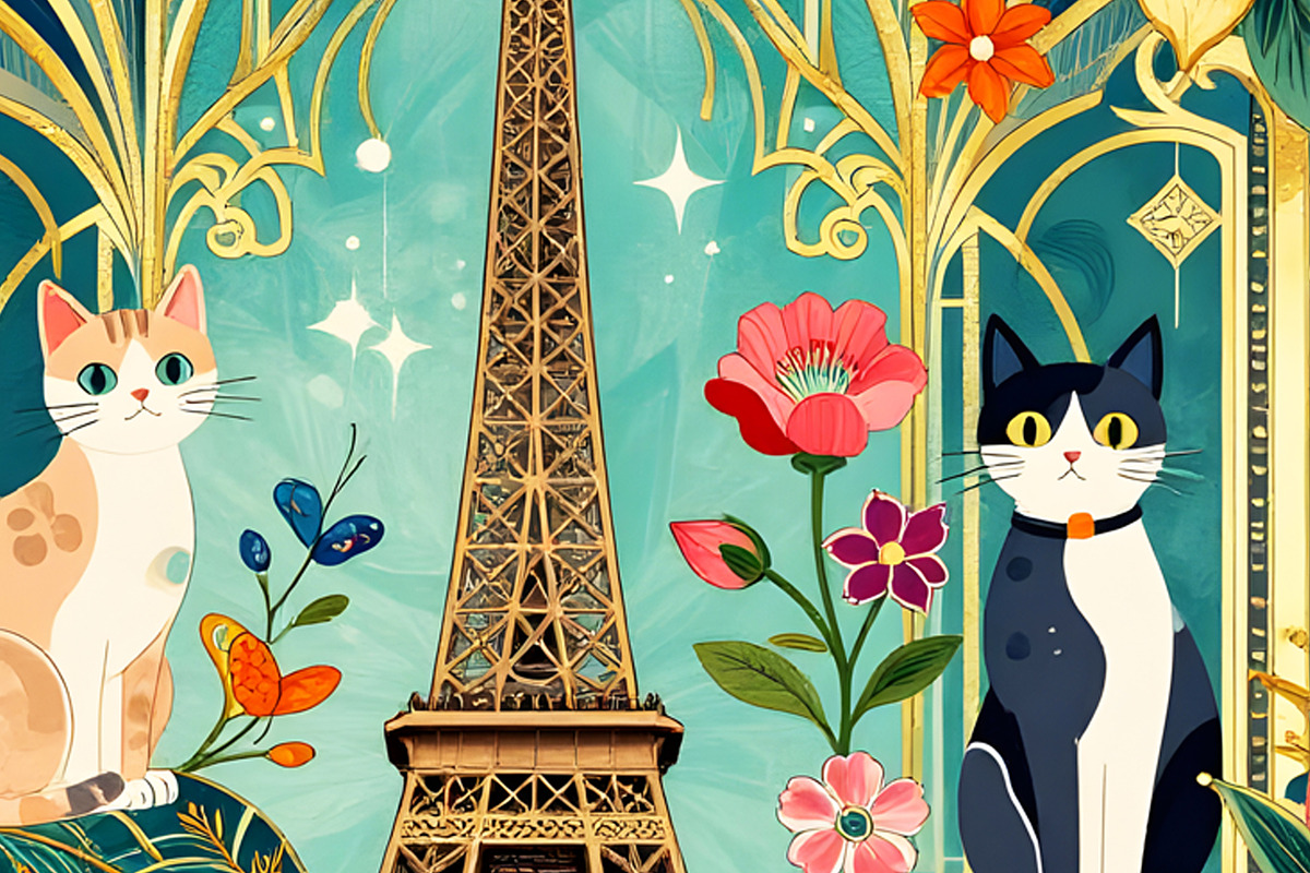 Eiffel Towel and Cats Background, an Animal Illustration by Sharon Schwalbe (Photo 4 of 6)