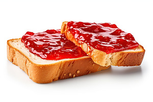 Toasted bread with sweet jam on white background, a Food & Drink Photo by AlyaAnd