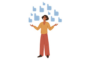 Woman surrounded by symbols of, a Person Illustration by Vectorbuum